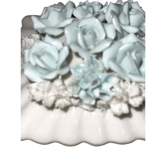 I.W. RICE Japan Porcelain Trinket Square Jewelry Box White Blue Flowers Vintage - Picture 4 of 9